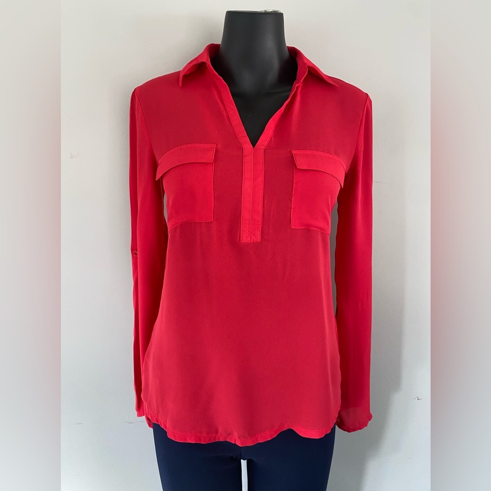 Charlotte Russe Red Long Sleeve Dressy Shirt Sz XS